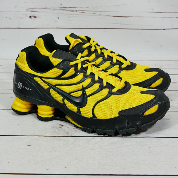 black and yellow nike shox